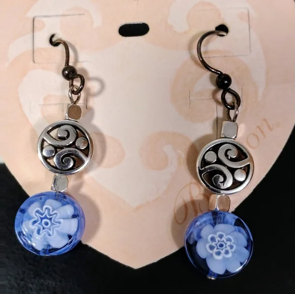Brighton Silver and Blue Earrings with Textured Beads - Picture 5 of 6